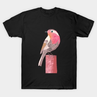 Robin illustration pink, yellow, red and grey colored bird T-Shirt